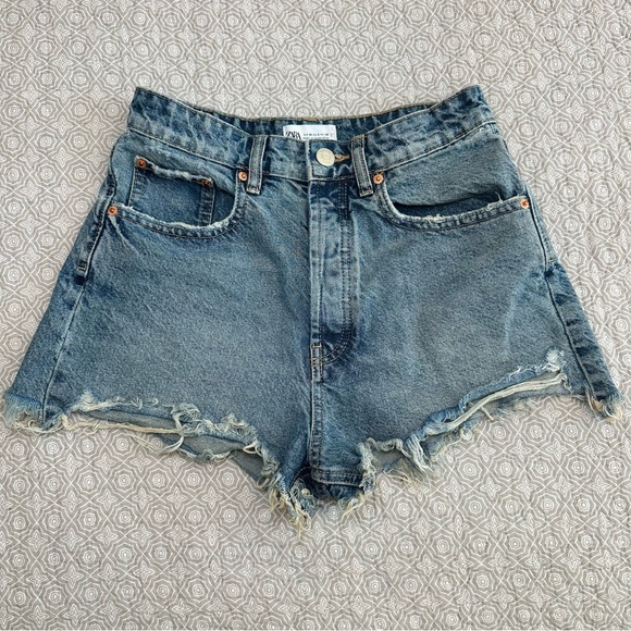 Zara Pants - ZARA Button Fly Blue Denim Distressed Cut Off Frayed Shorts Size 4